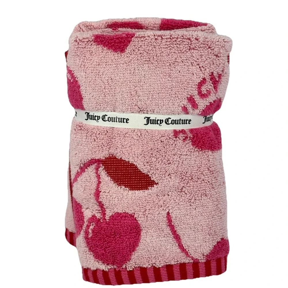 Juicy Couture Cherry Hand Towels 2 Pack Pink Red Bathroom Towels NWT 16 x 26